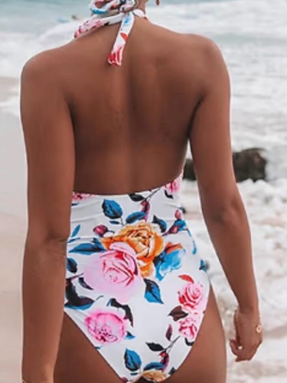 Cupshe Bold Floral & Stripe Halter Tummy Control One Piece Swimsuit Sz M - Picture 7 of 8